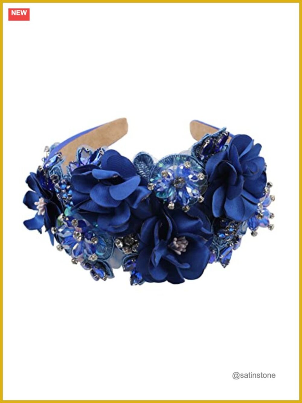 Wide Chunky Flower Headband Crystal Bead Handmade Rhinestone Hair Accessory